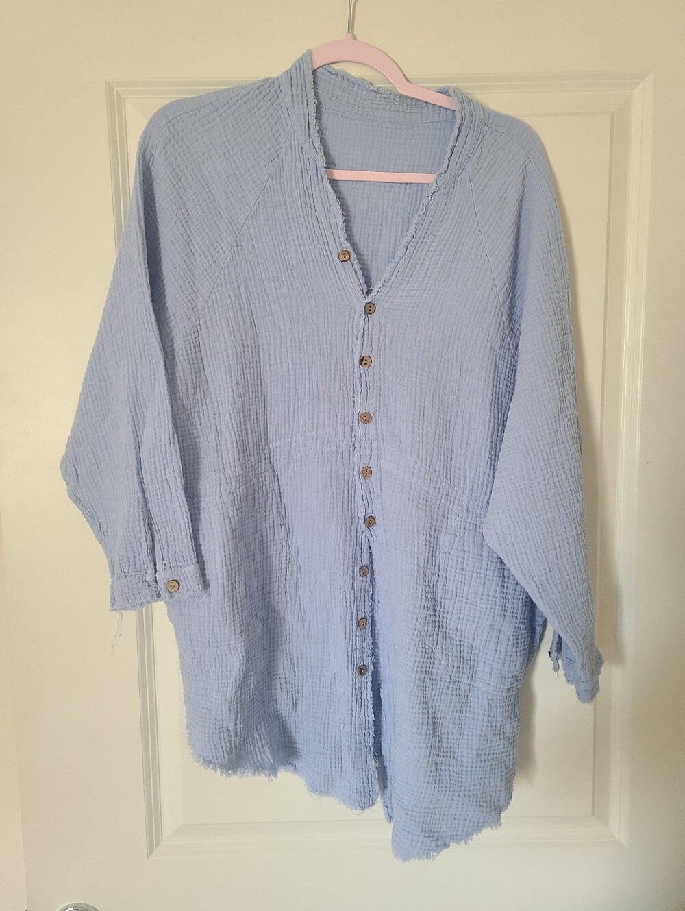 Light Blue Gauze Button-Front Oversized Shirt - Picture 2 of 5
